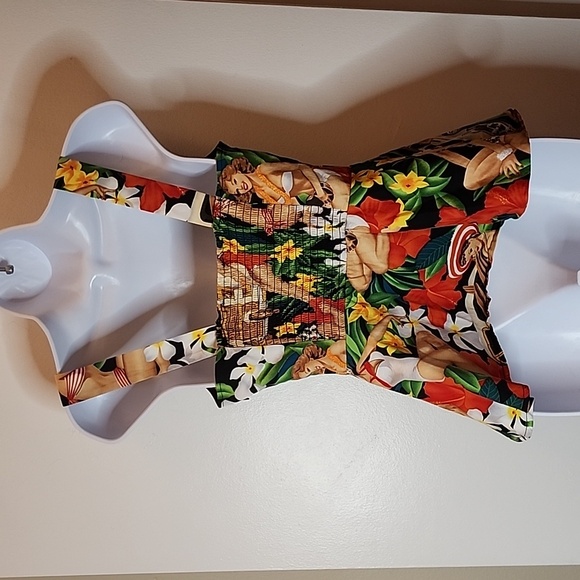 Belle Poque Sleeveless 50's Retro Tank, Black, Green, Yellow, Size Small - Picture 5 of 9